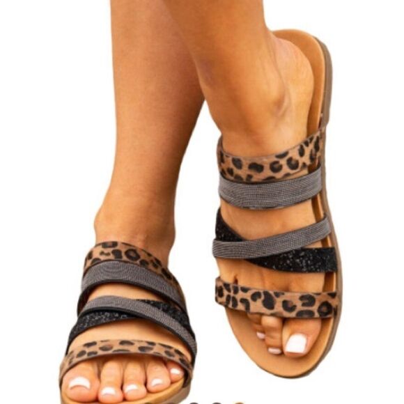 Summer sandals Leopard & Black Glitter Sandals - Picture 1 of 5